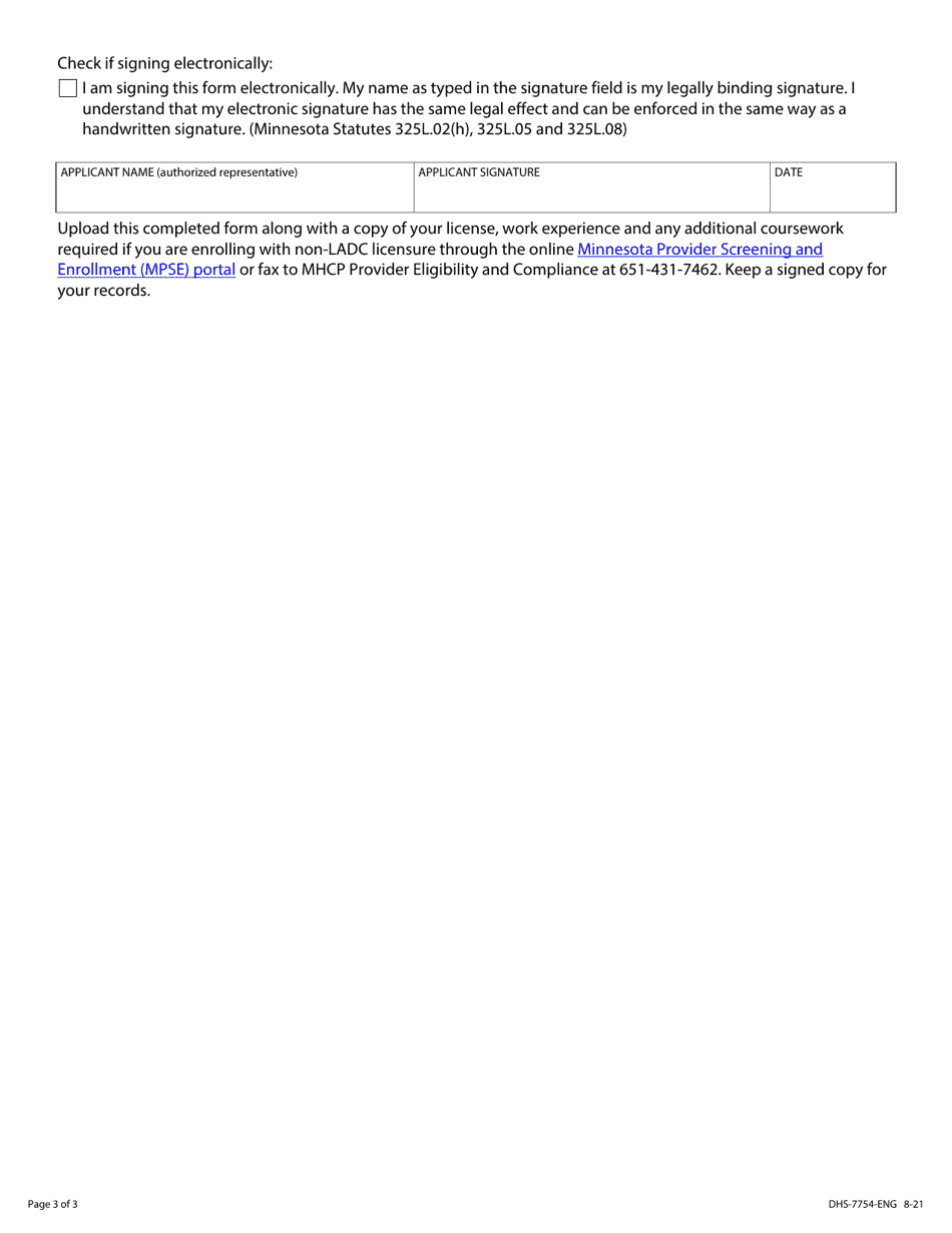 Form DHS-7754-ENG Substance Use Disorder (Sud) Provider Assurance Statement - Professionals - Minnesota Health Care Programs (Mhcp) - Minnesota, Page 3