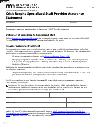 Document preview: Form DHS-7886-ENG Crisis Respite Specialized Staff Provider Assurance Statement - Minnesota Health Care Programs (Mhcp) - Minnesota