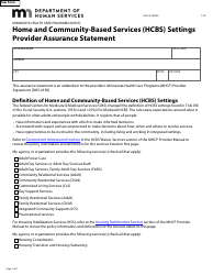 Document preview: Form DHS-7618-ENG Home and Community-Based Services (Hcbs) Settings Provider Assurance Statement - Minnesota Health Care Programs (Mhcp) - Minnesota