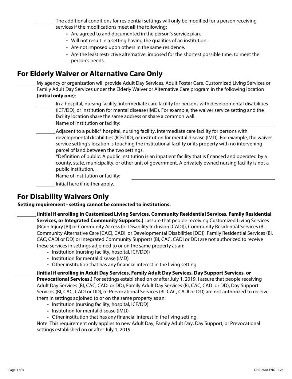 Form DHS-7618-ENG Home and Community-Based Services (Hcbs) Settings Provider Assurance Statement - Minnesota Health Care Programs (Mhcp) - Minnesota, Page 3