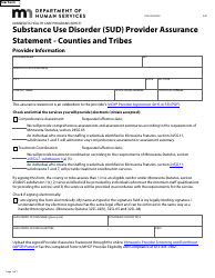 Document preview: Form DHS-7820-ENG Substance Use Disorder (Sud) Provider Assurance Statement - Counties and Tribes - Minnesota Health Care Programs (Mhcp) - Minnesota
