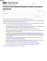 Document preview: Form DHS-7689-ENG Critical Access Mental Health Provider Assurance Statement - Minnesota Health Care Programs - Minnesota