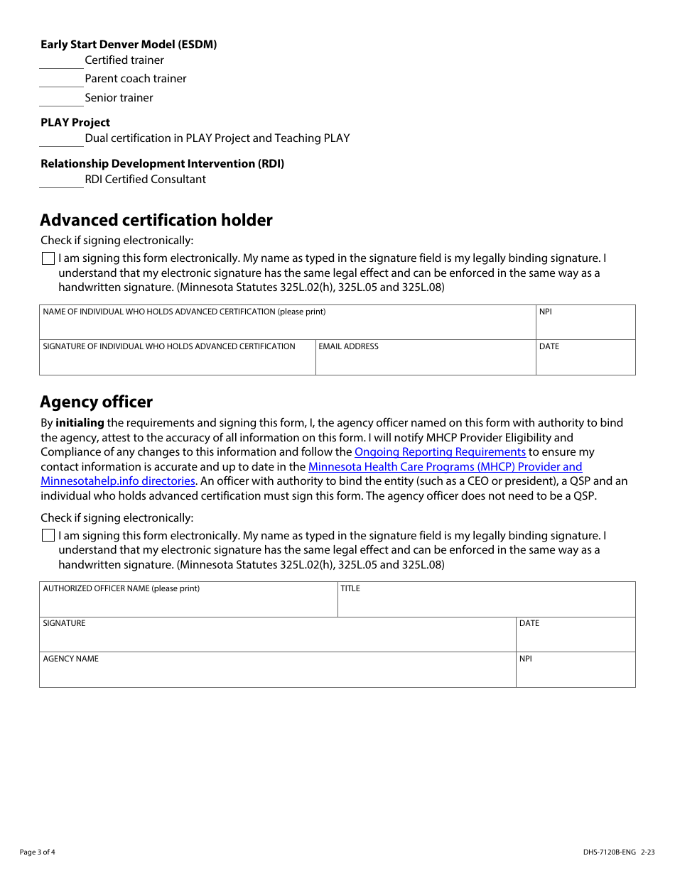 Form DHS-7120B-ENG Early Intensive Developmental and Behavioral Intervention (Eidbi) Provider Agency Assurance Statement - Minnesota Health Care Programs (Mhcp) - Minnesota, Page 3