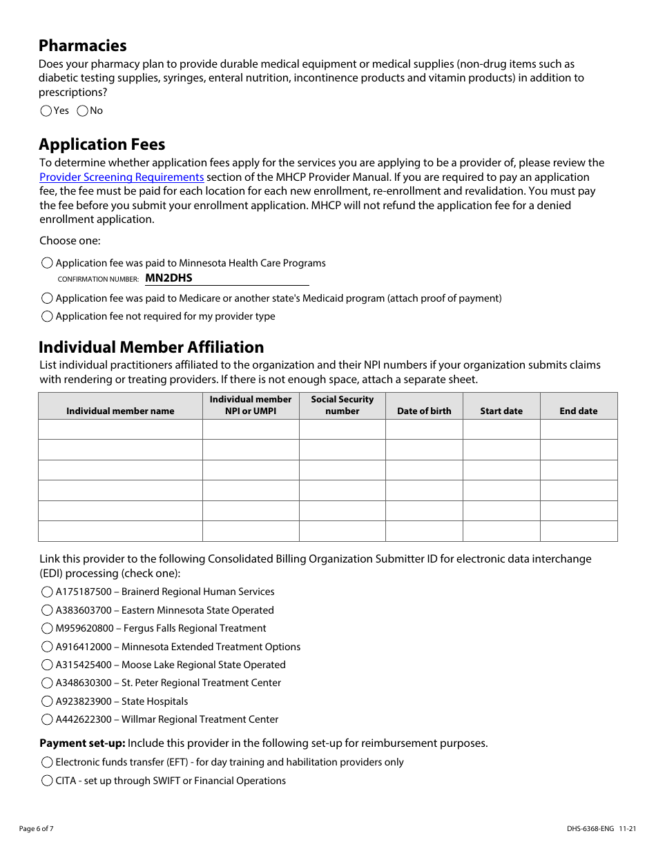 Form DHS-6368-ENG Direct Care and Treatment Organization - Provider Enrollment Application - Minnesota Health Care Programs (Mhcp) - Minnesota, Page 6
