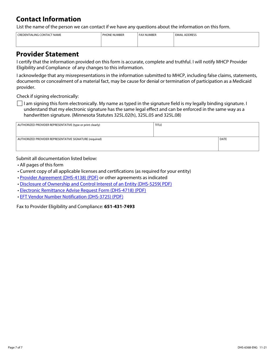 Form DHS-6368-ENG Direct Care and Treatment Organization - Provider Enrollment Application - Minnesota Health Care Programs (Mhcp) - Minnesota, Page 7