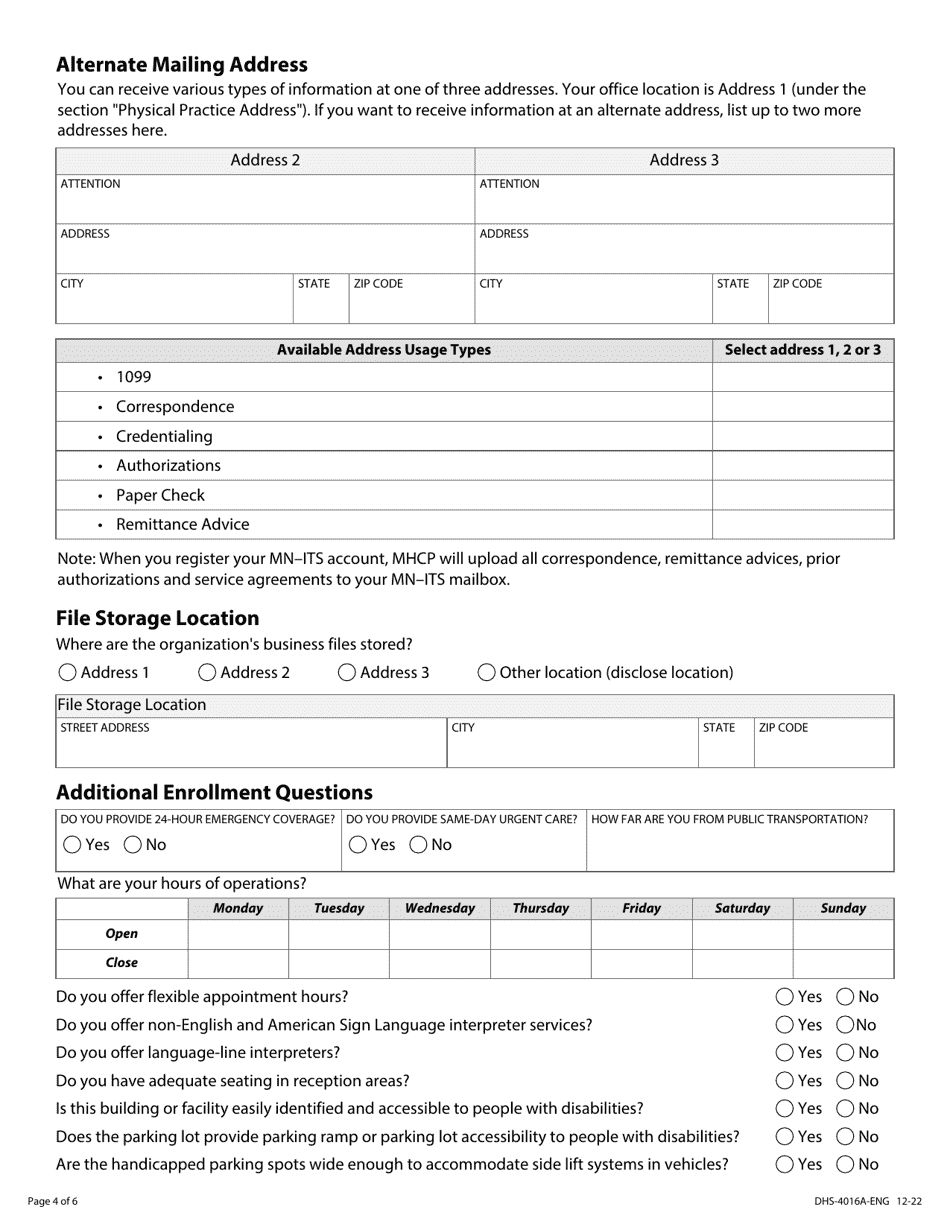 Form DHS-4016A-ENG Organization - Provider Enrollment Application - Minnesota Health Care Programs (Mhcp) - Minnesota, Page 4