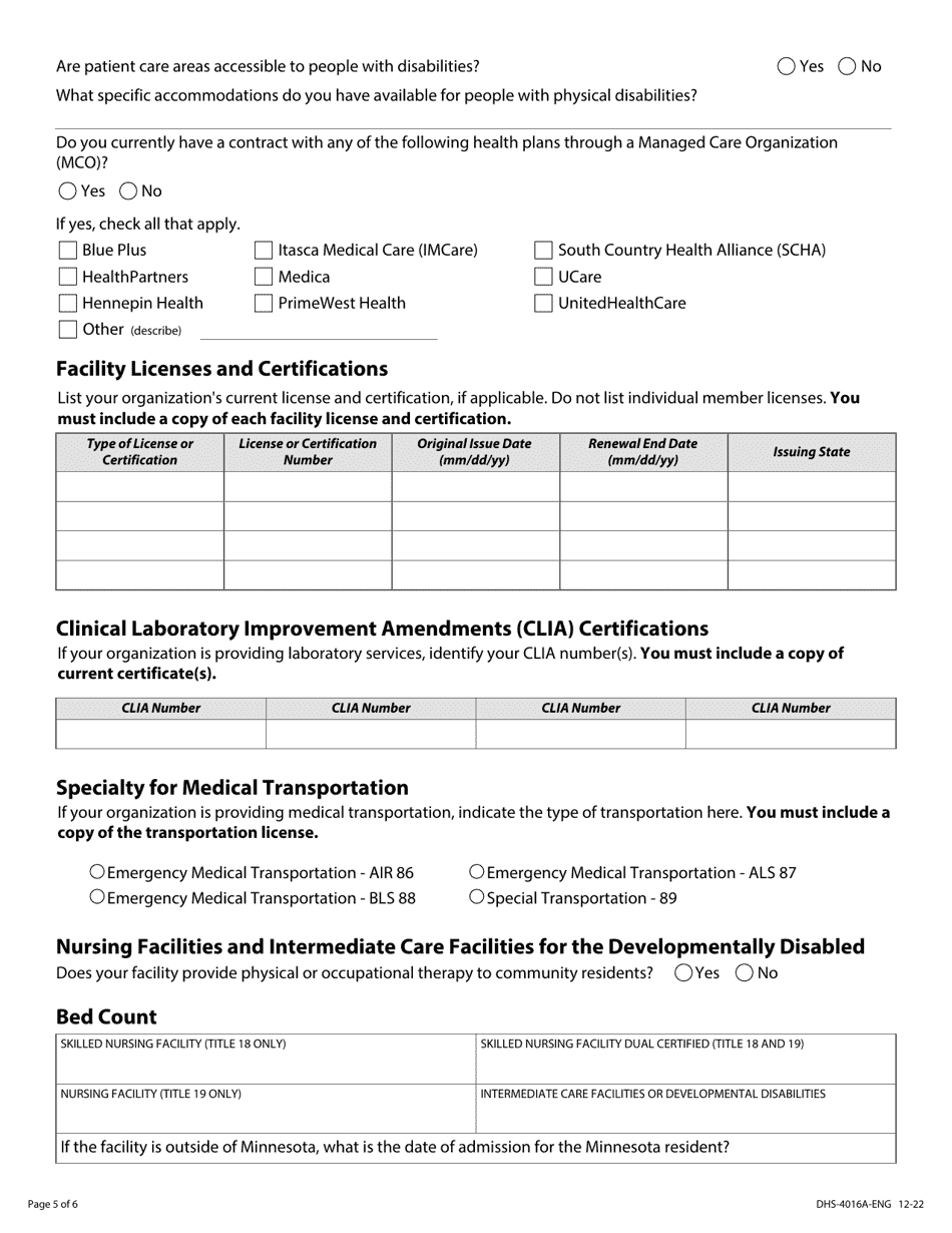 Form DHS-4016A-ENG Organization - Provider Enrollment Application - Minnesota Health Care Programs (Mhcp) - Minnesota, Page 5
