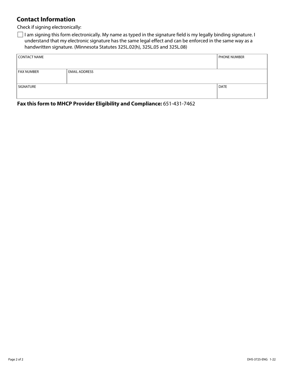 Form DHS-3725-ENG Eft Supplier Id Notification - Minnesota Health Care Programs (Mhcp) - Minnesota, Page 2