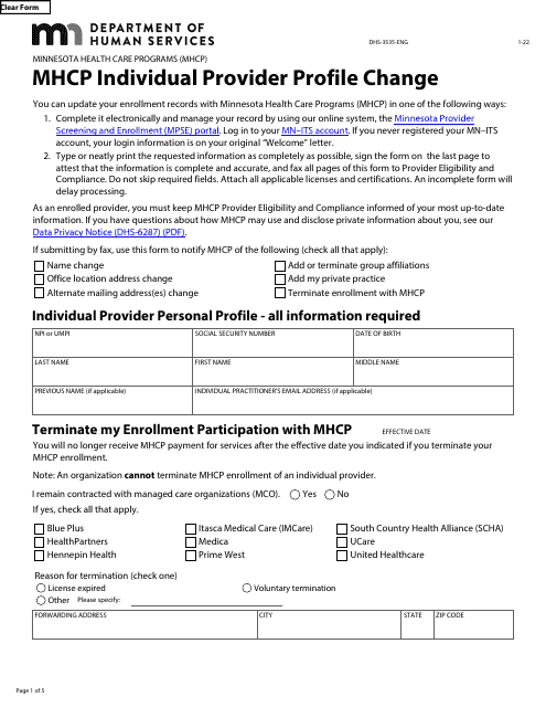 Form DHS-3535-ENG  Printable Pdf