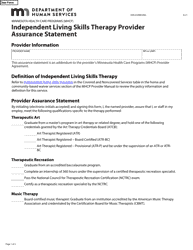 Document preview: Form DHS-6189M-ENG Independent Living Skills Therapy Provider Assurance Statement - Minnesota Health Care Programs (Mhcp) - Minnesota