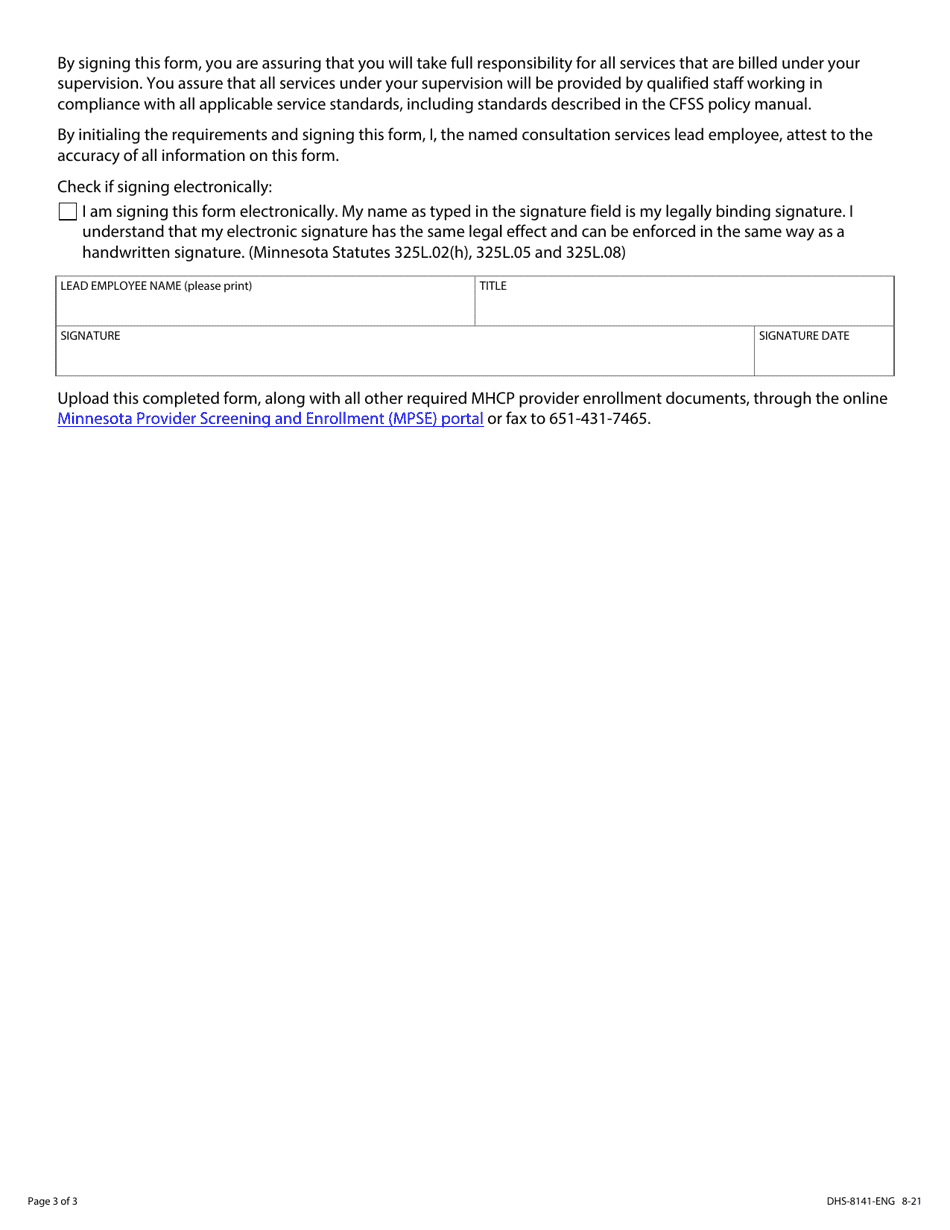 Form DHS-8141-ENG Community First Services and Supports (Cfss) Assurance Statement for Consultation Services Lead Employee - Minnesota Health Care Programs (Mhcp) - Minnesota, Page 3