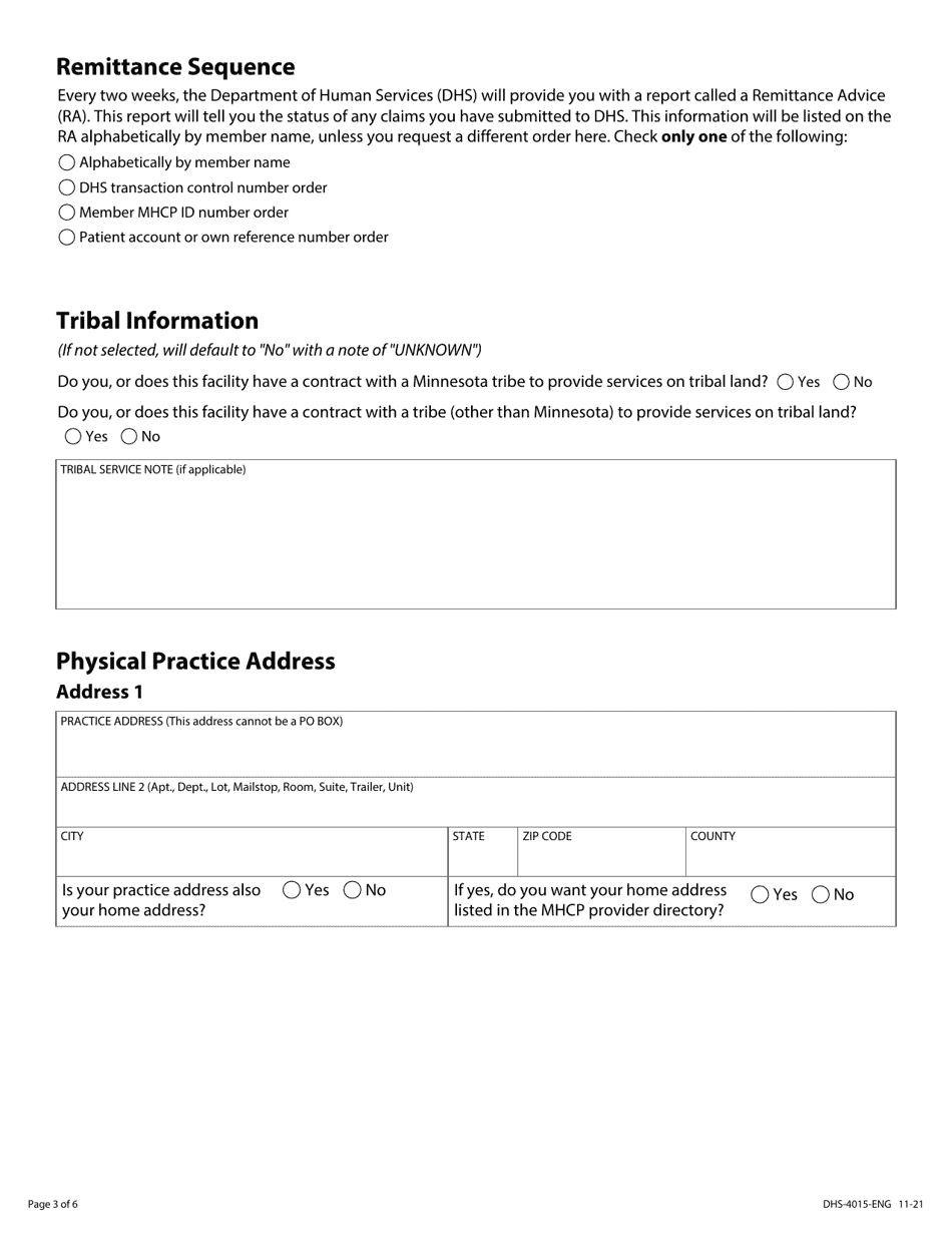 Form DHS-4015-ENG Home and Community Based Services (Hcbs) - Provider Enrollment Application - Minnesota Health Care Programs (Mhcp) - Minnesota, Page 3