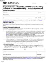 Document preview: Form DHS-8122-ENG Respite Providers With a 245d or 144a License Providing Services in an Unlicensed Setting - Assurance Statement - Minnesota Health Care Programs (Mhcp) - Minnesota
