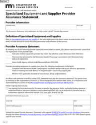 Document preview: Form DHS-6189T-ENG Specialized Equipment and Supplies Provider Assurance Statement - Minnesota Health Care Programs (Mhcp) - Minnesota