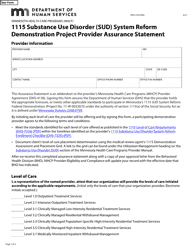 Form DHS-7323-ENG 1115 Substance Use Disorder (Sud) System Reform Demonstration Project Provider Assurance Statement - Minnesota Health Care Programs (Mhcp) - Minnesota