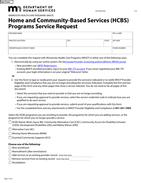 Form DHS-6638-ENG Home and Community-Based Services (Hcbs) Programs Service Request - Minnesota Health Care Programs (Mhcp) - Minnesota