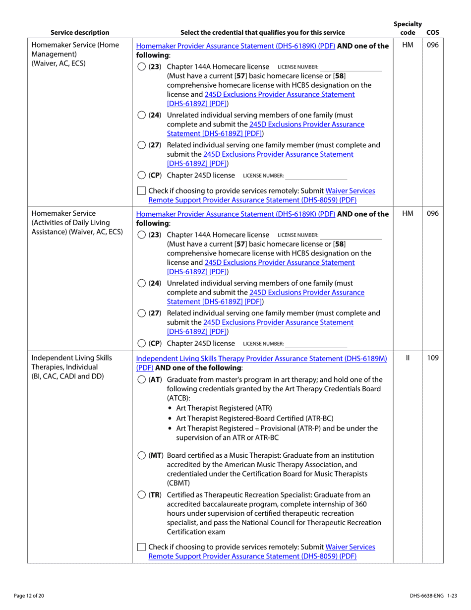 Form DHS-6638-ENG Home and Community-Based Services (Hcbs) Programs Service Request - Minnesota Health Care Programs (Mhcp) - Minnesota, Page 12