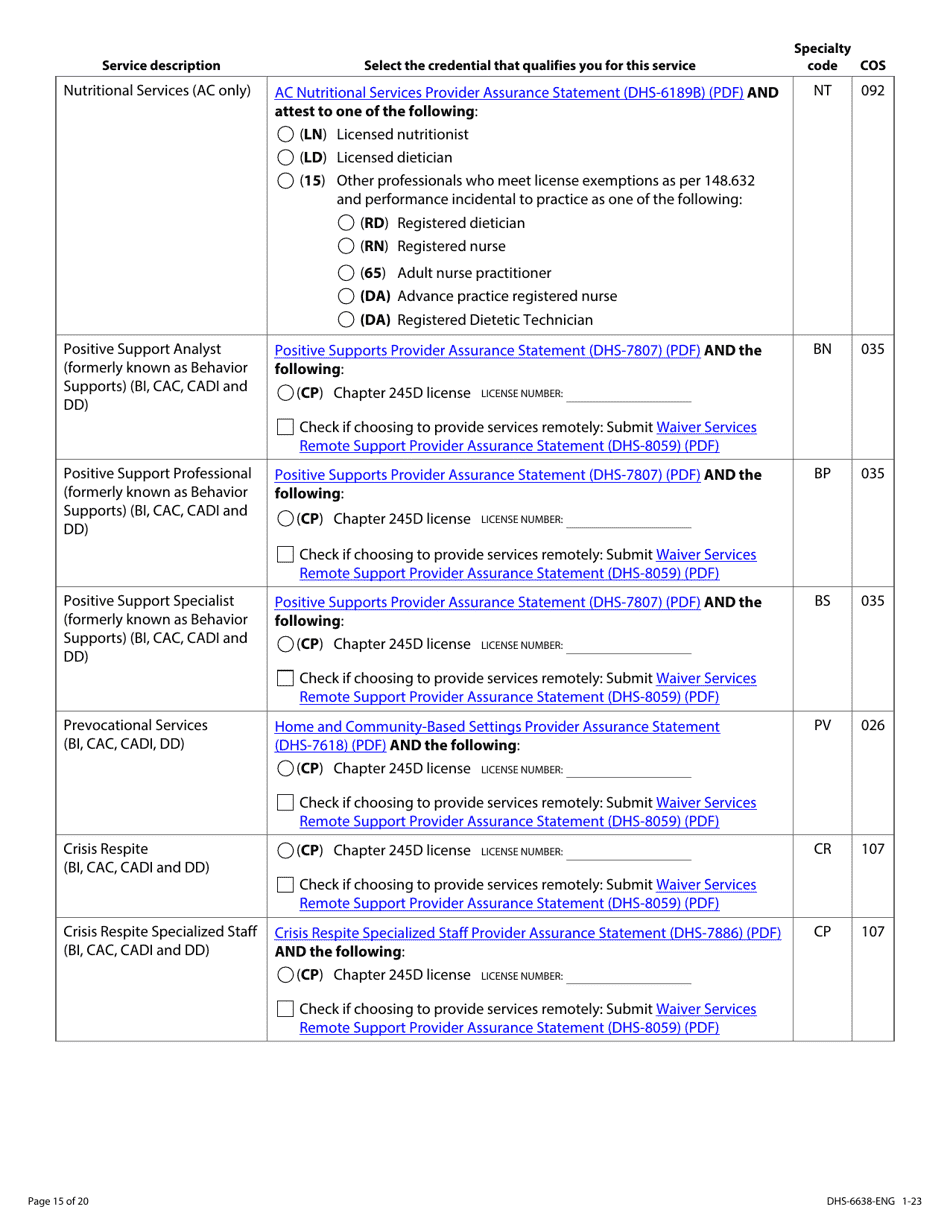 Form DHS-6638-ENG Home and Community-Based Services (Hcbs) Programs Service Request - Minnesota Health Care Programs (Mhcp) - Minnesota, Page 15