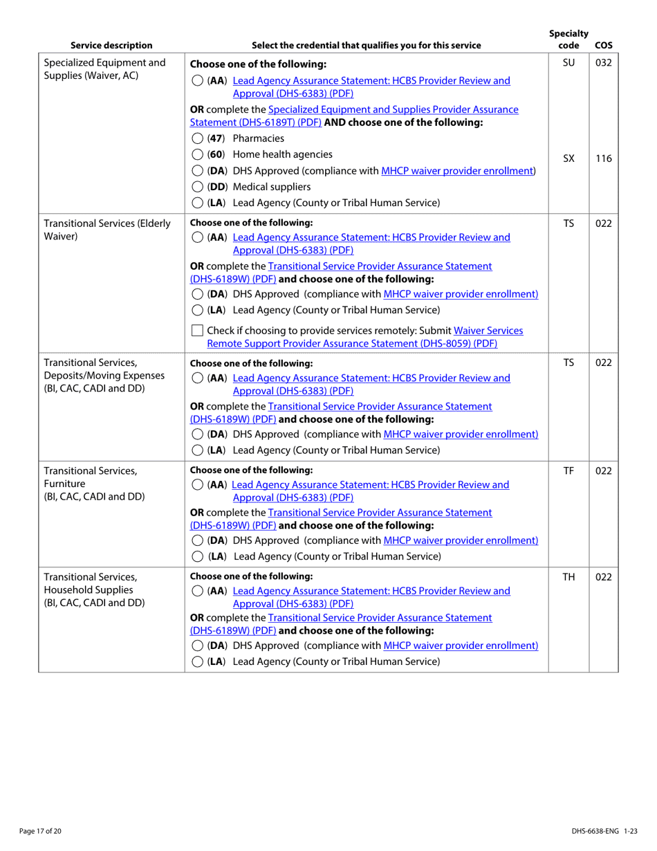 Form DHS-6638-ENG Home and Community-Based Services (Hcbs) Programs Service Request - Minnesota Health Care Programs (Mhcp) - Minnesota, Page 17
