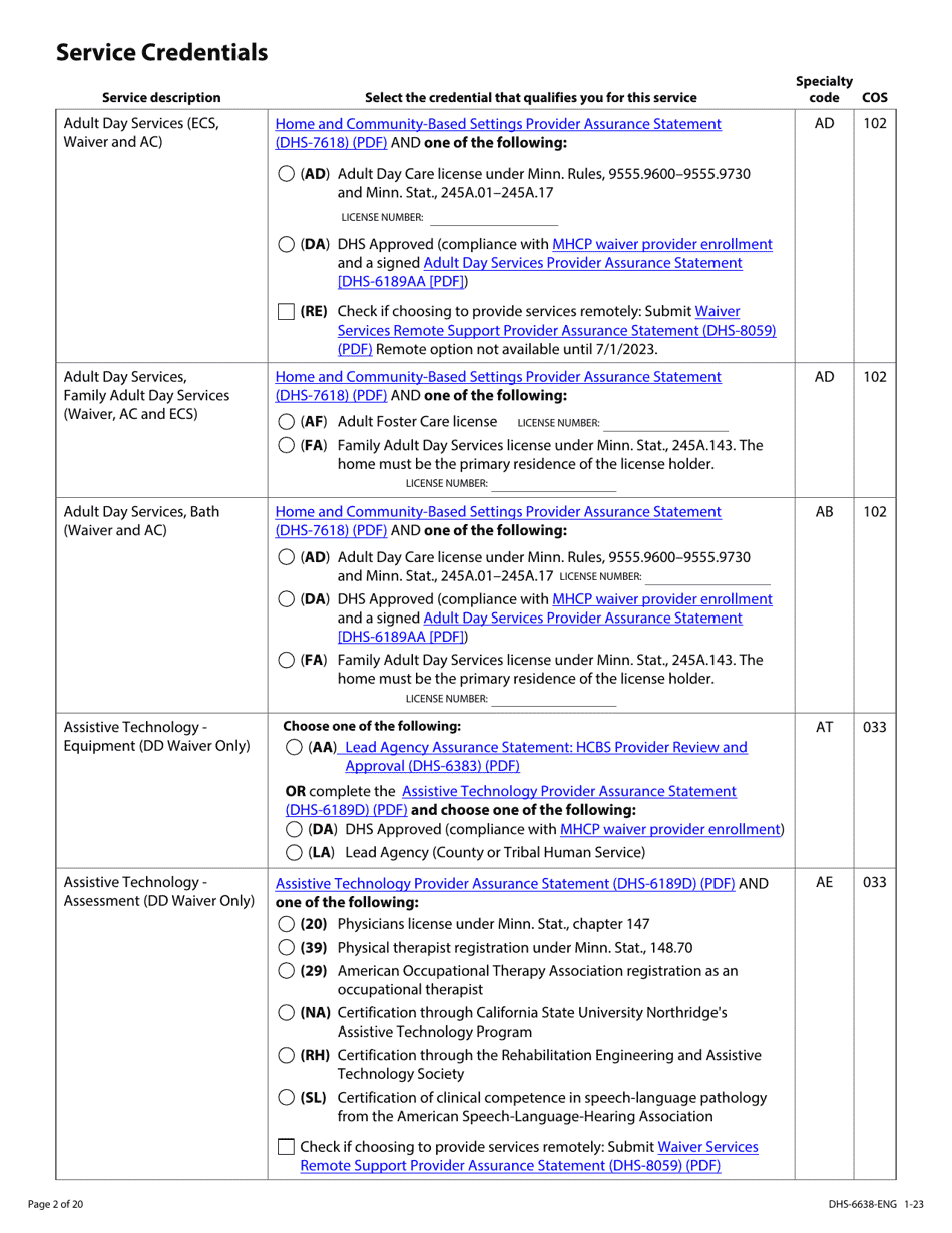 Form DHS-6638-ENG Home and Community-Based Services (Hcbs) Programs Service Request - Minnesota Health Care Programs (Mhcp) - Minnesota, Page 2