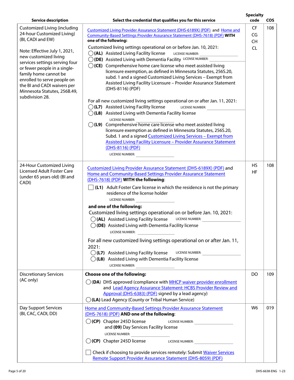 Form DHS-6638-ENG Home and Community-Based Services (Hcbs) Programs Service Request - Minnesota Health Care Programs (Mhcp) - Minnesota, Page 5