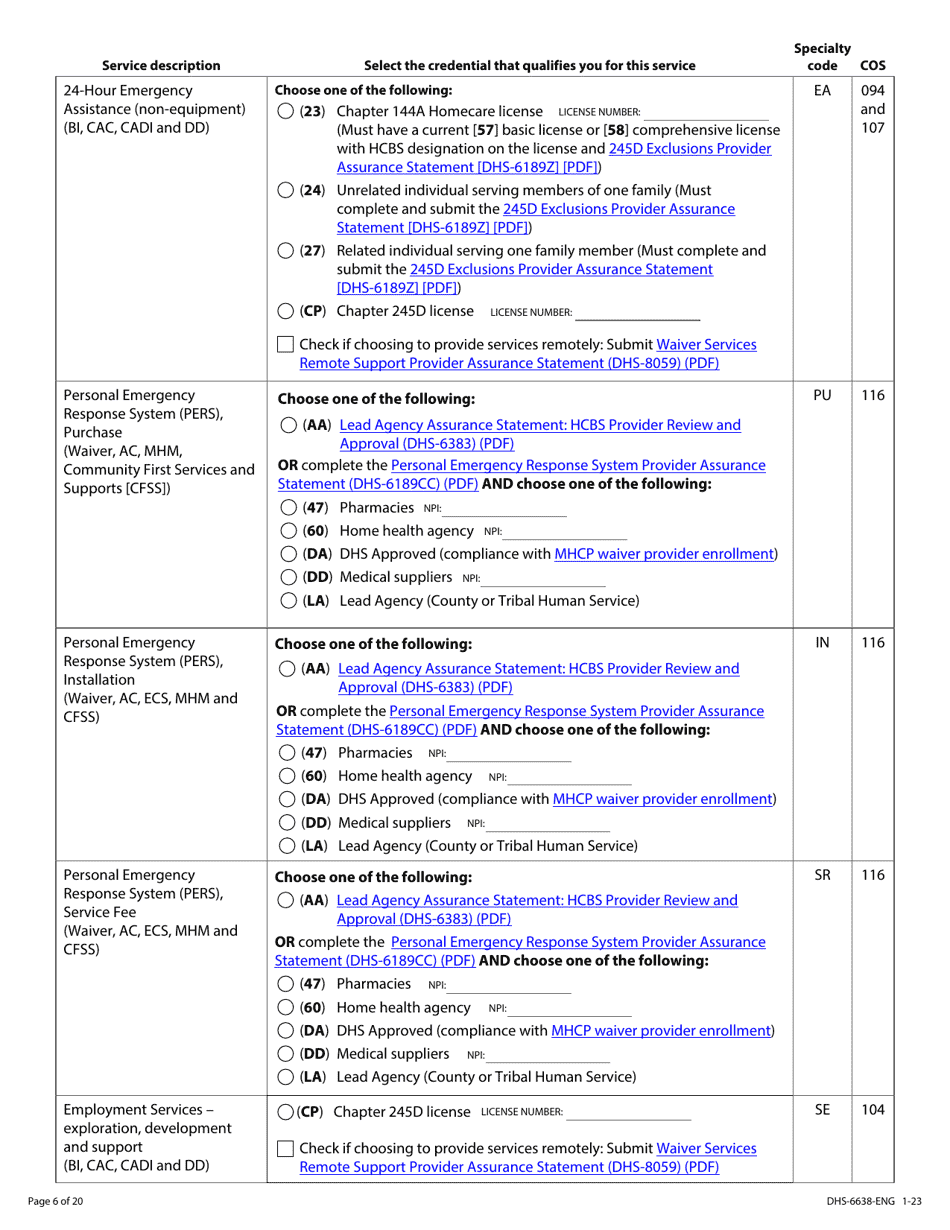 Form DHS-6638-ENG Home and Community-Based Services (Hcbs) Programs Service Request - Minnesota Health Care Programs (Mhcp) - Minnesota, Page 6