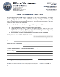Document preview: Form AO-V666 Request for Combination of Assessor Parcels - Ventura County, California