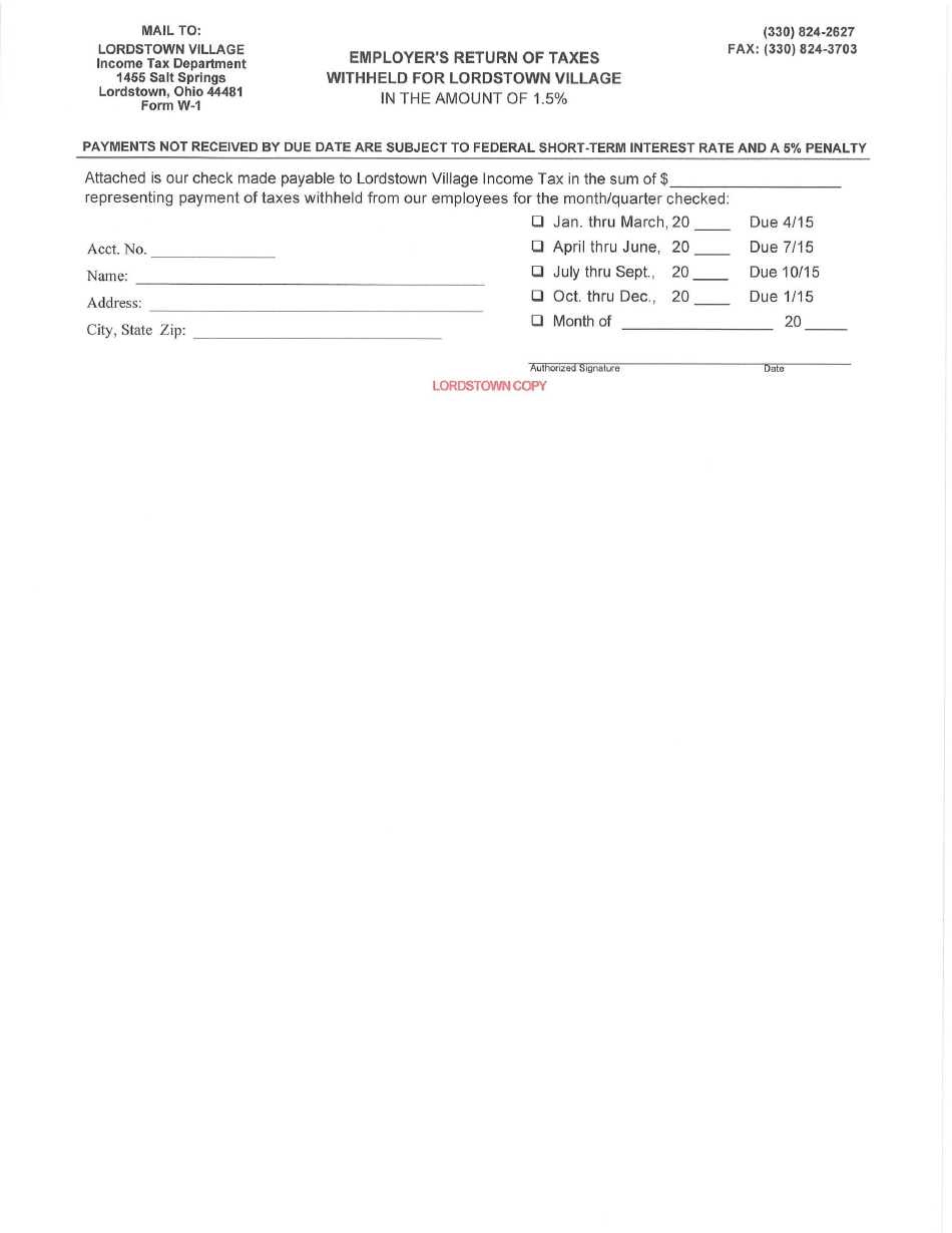 Form W1 Fill Out, Sign Online and Download Printable PDF, Village of