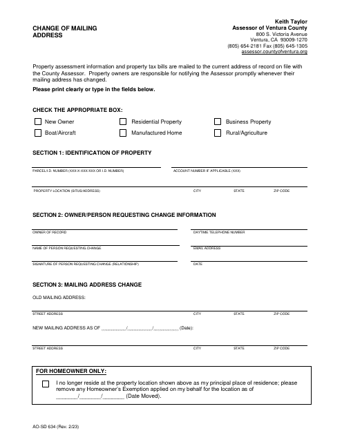 Form AO-SD634  Printable Pdf