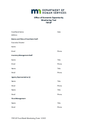 Tefap Food Bank Monitoring Form - Minnesota