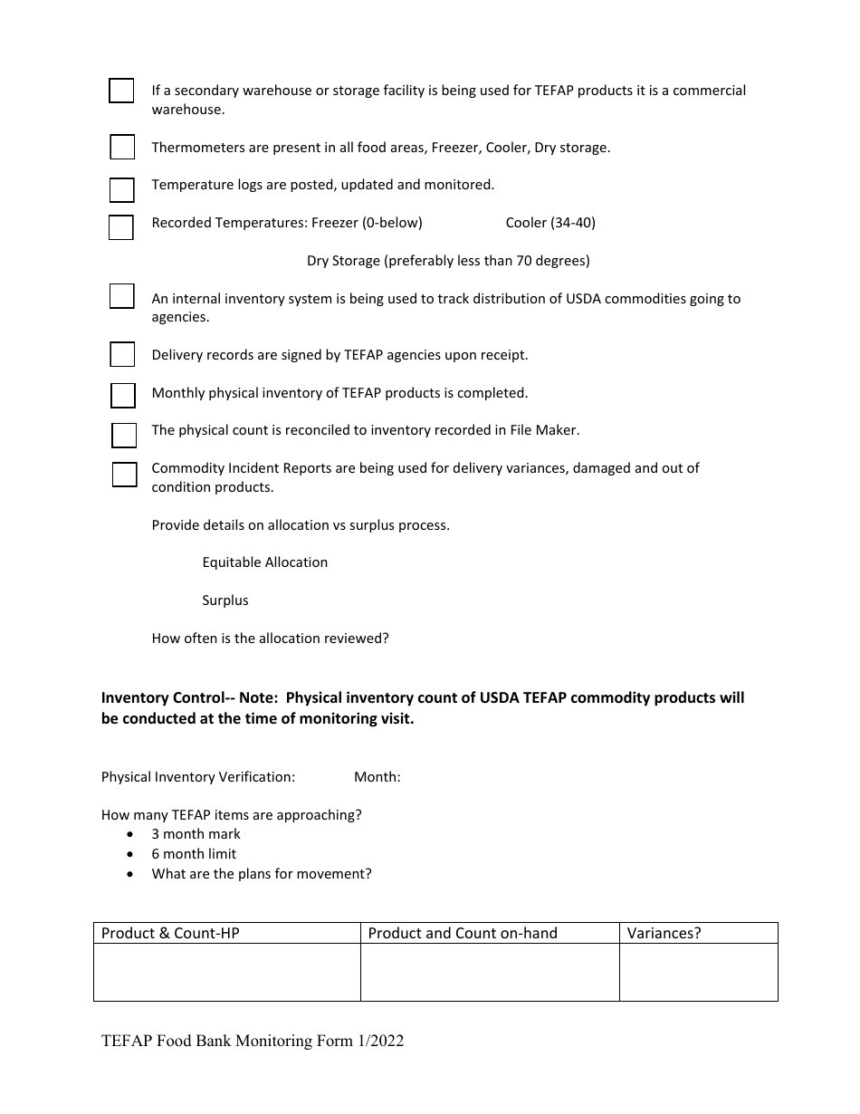 Tefap Food Bank Monitoring Form - Minnesota, Page 3