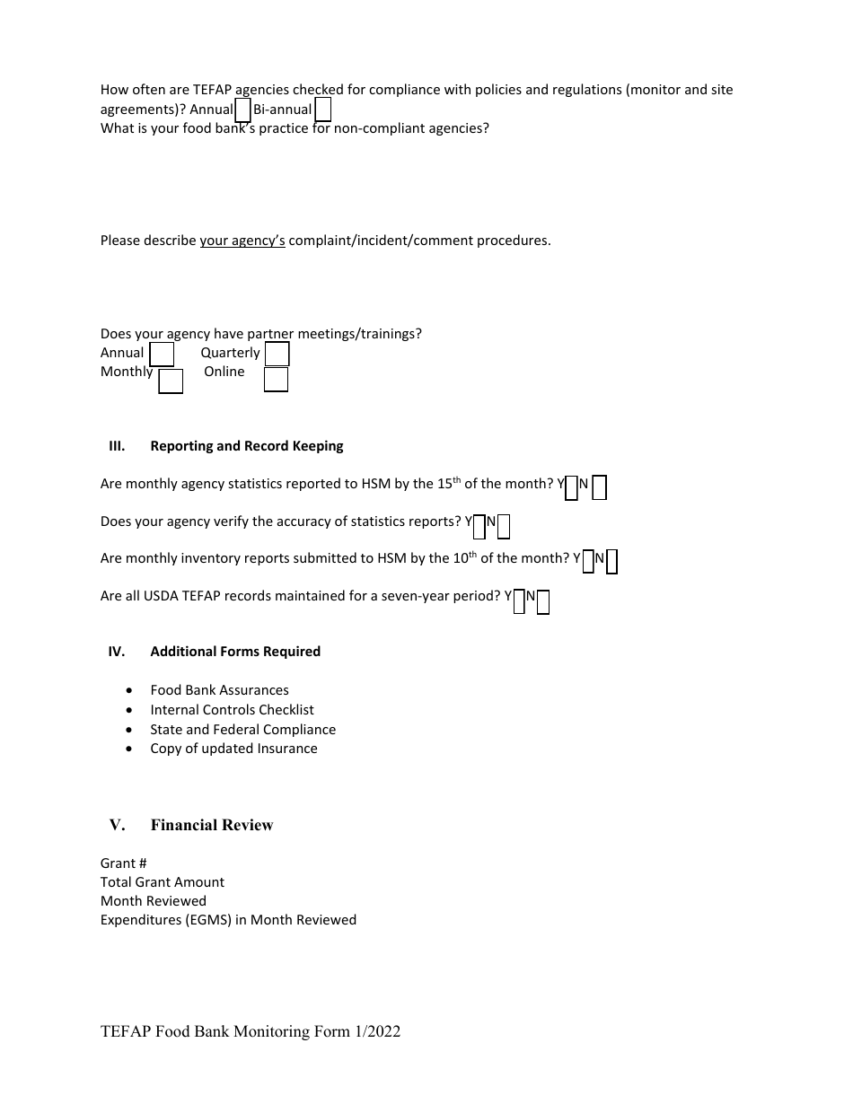 Tefap Food Bank Monitoring Form - Minnesota, Page 5