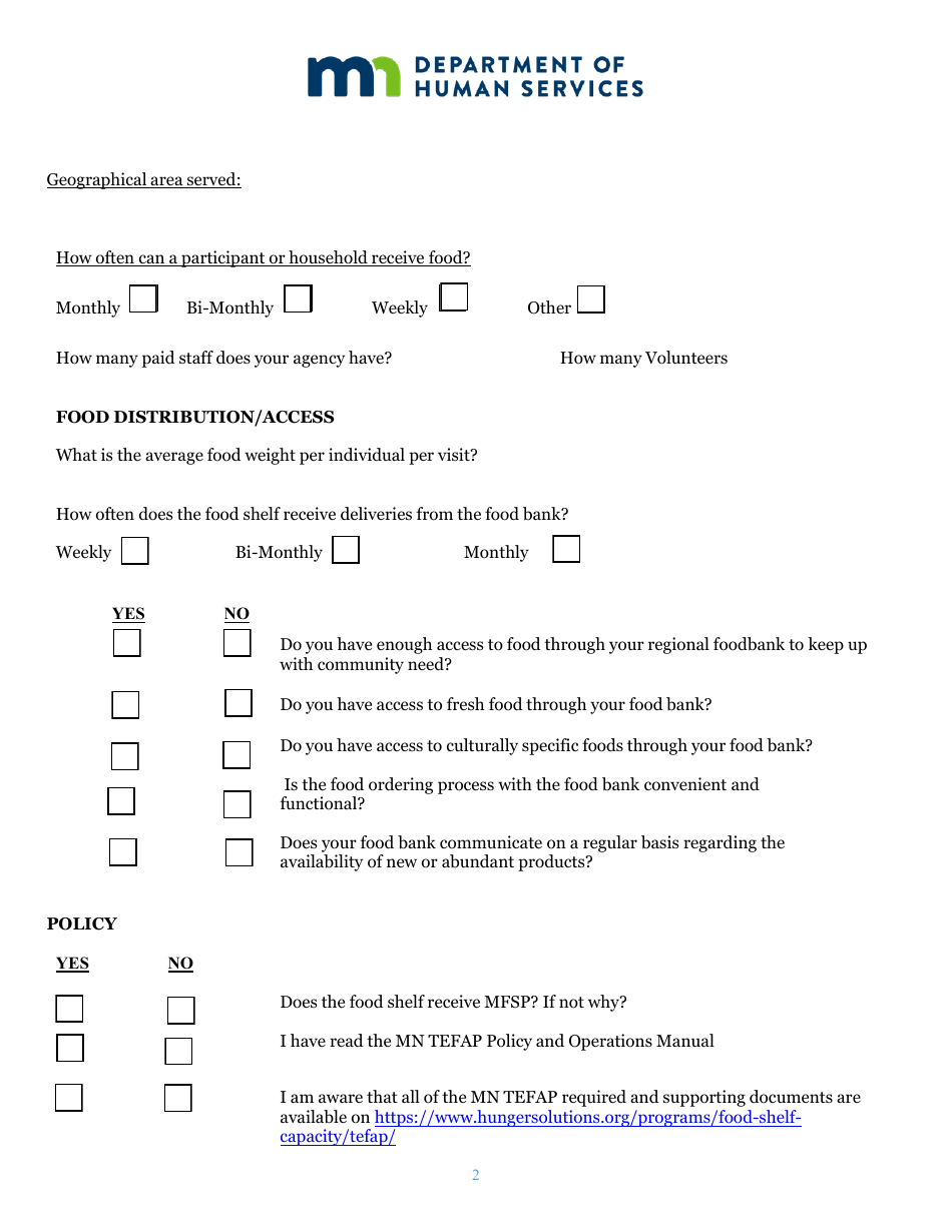 Monitor Forms for Shelf and Onsite - the Emergency Food Assistance Program (Tefap) - Minnesota, Page 2