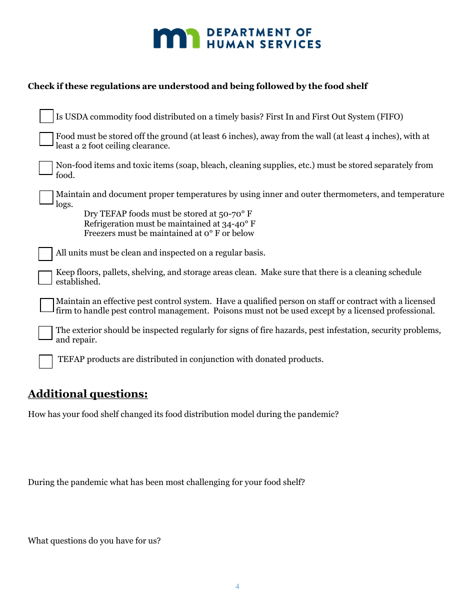 Monitor Forms for Shelf and Onsite - the Emergency Food Assistance Program (Tefap) - Minnesota, Page 4