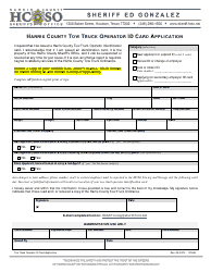 Document preview: Tow Truck Operator Id Card Application - Harris County, Texas