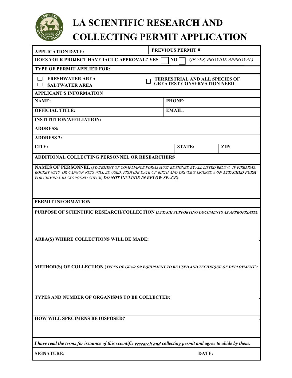 Scientific Research and Collecting Permit Application - Louisiana, Page 3