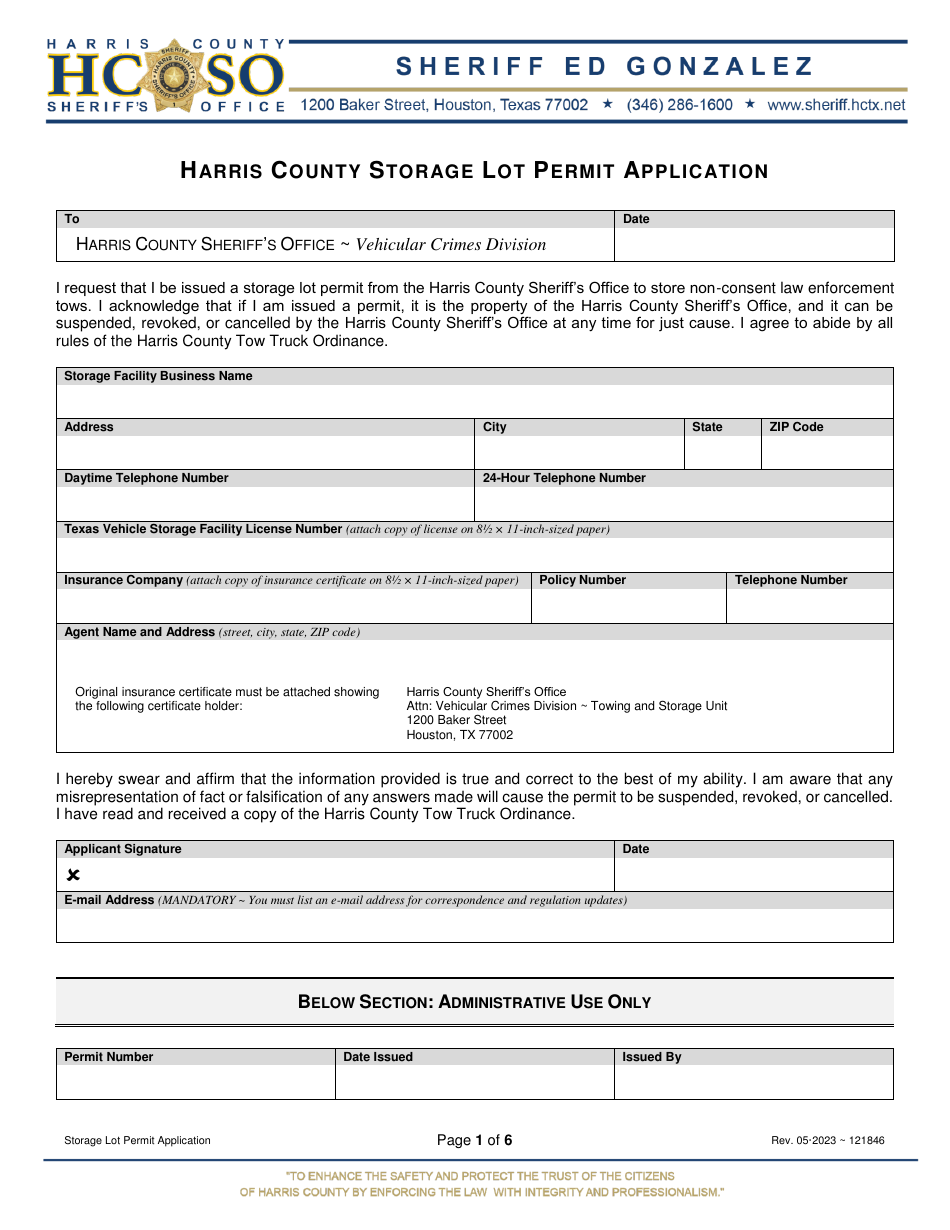 Storage Lot Permit Application - Harris County, Texas, Page 1
