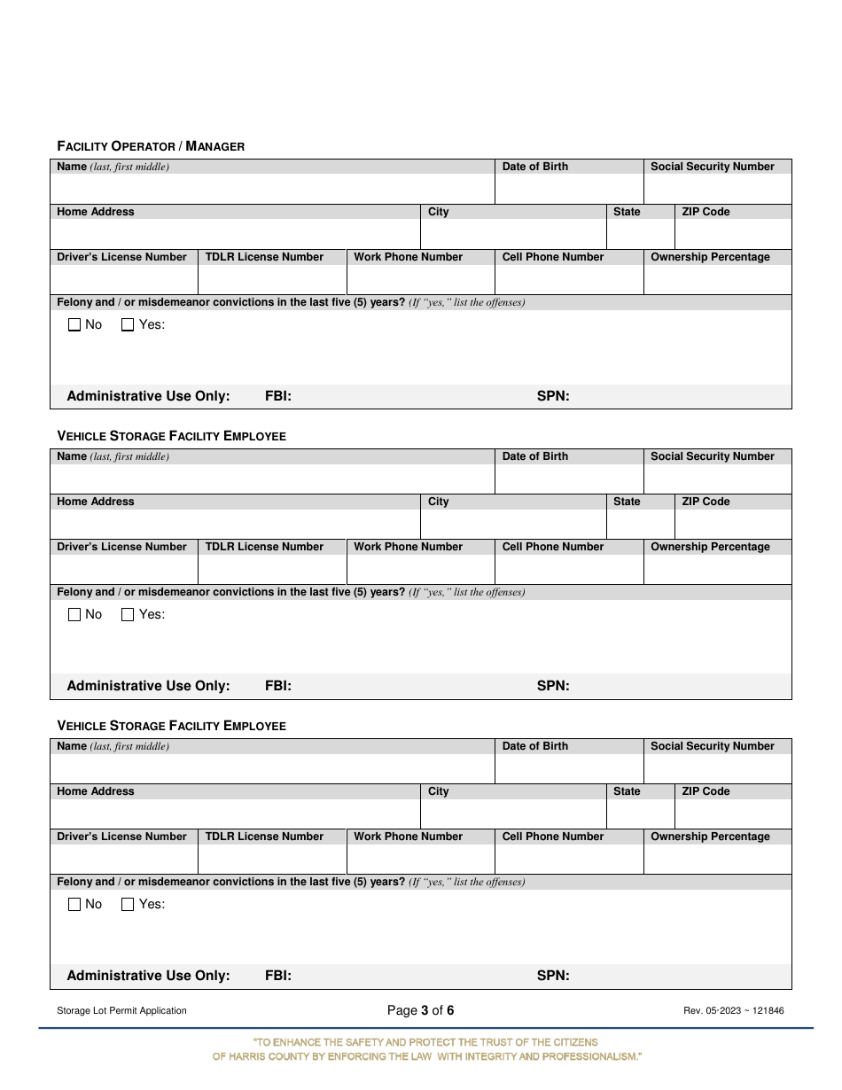 Storage Lot Permit Application - Harris County, Texas, Page 3