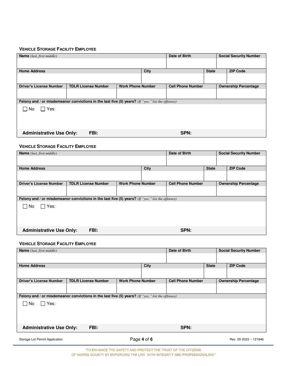 Storage Lot Permit Application - Harris County, Texas, Page 4