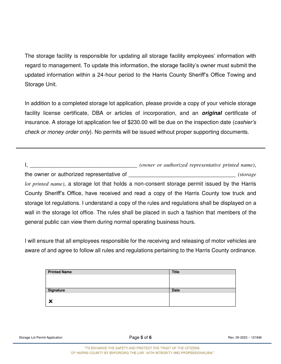 Storage Lot Permit Application - Harris County, Texas, Page 5