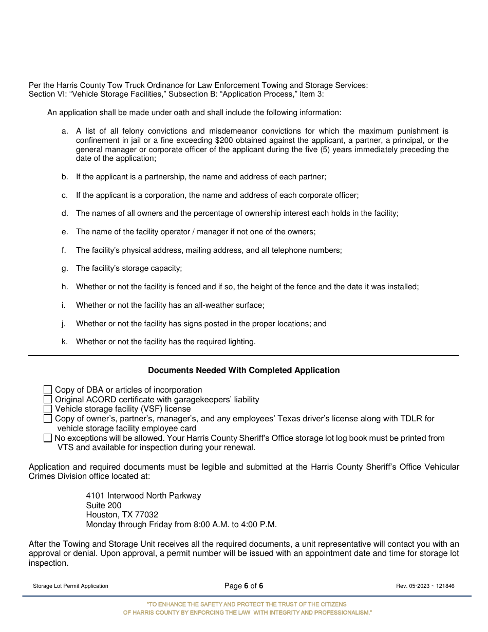 Storage Lot Permit Application - Harris County, Texas, Page 6