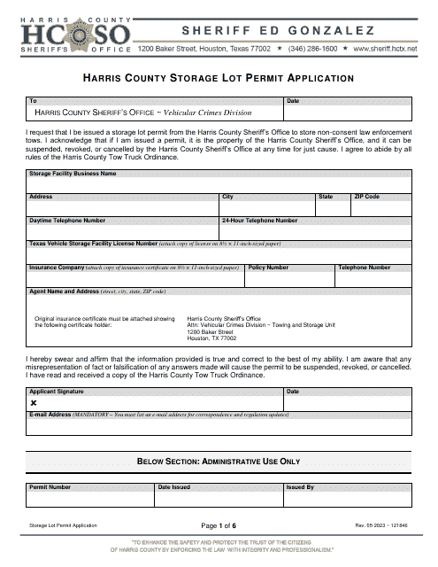 Storage Lot Permit Application - Harris County, Texas