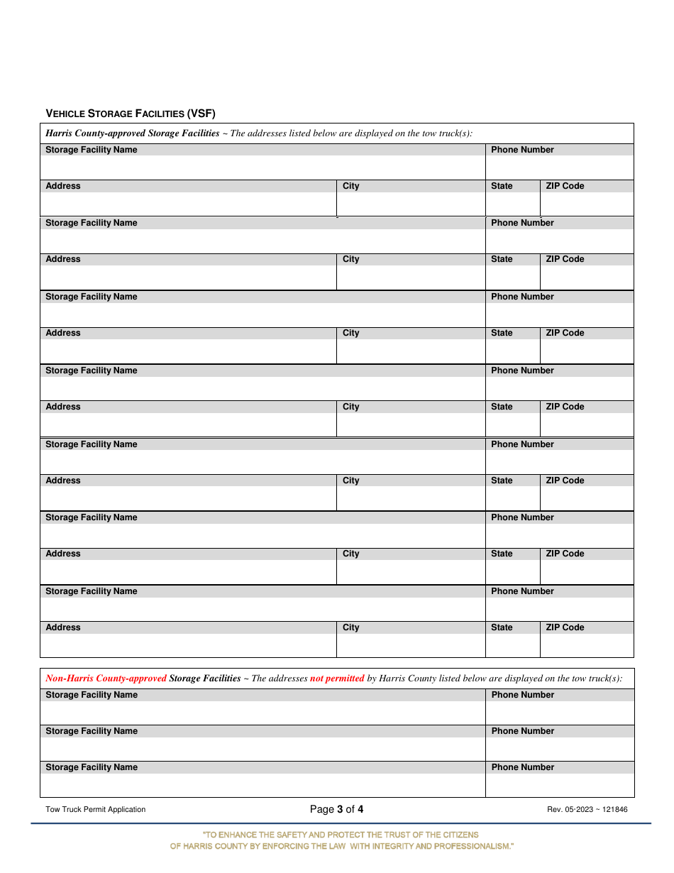 Tow Truck Permit Application - Harris County, Texas, Page 3