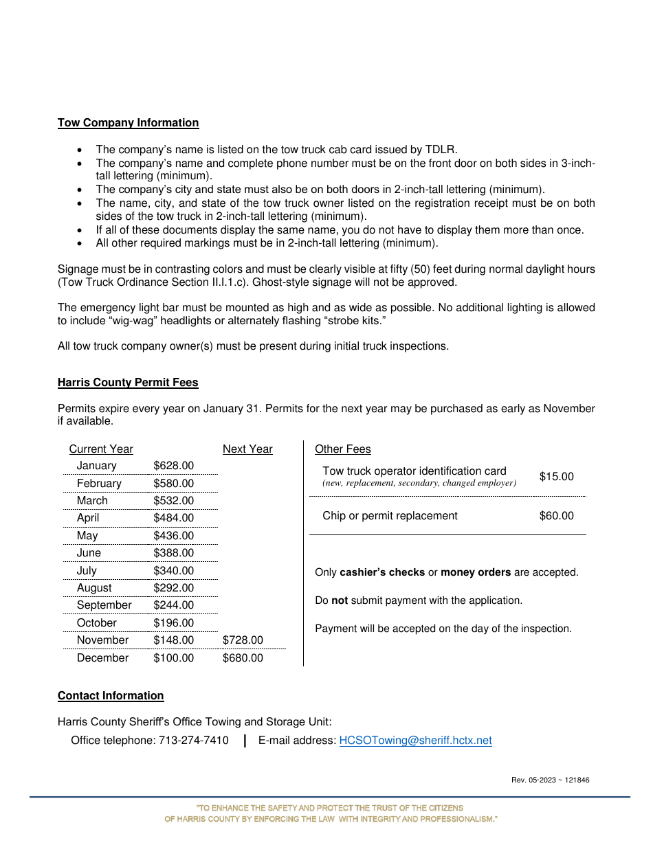 Tow Truck Permit Application - Harris County, Texas, Page 6