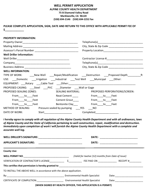 Well Permit Application - Apline County, California Download Pdf