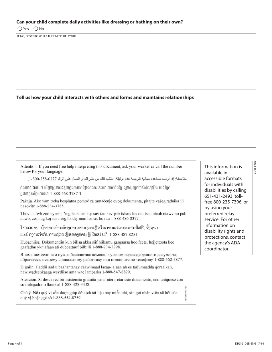Form DHS-6126B-ENG State Medical Review Team (Smrt) Childrens Continuing Disability Review Worksheet - Minnesota, Page 4