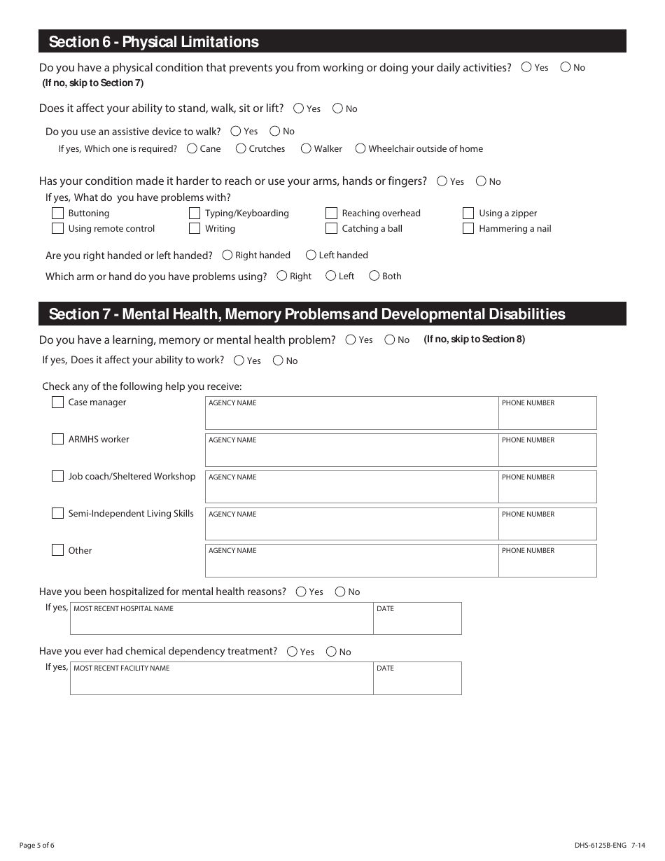 Form DHS-6125B-ENG State Medical Review Team (Smrt) Adult Continuing Disability Review Worksheet - Minnesota, Page 5