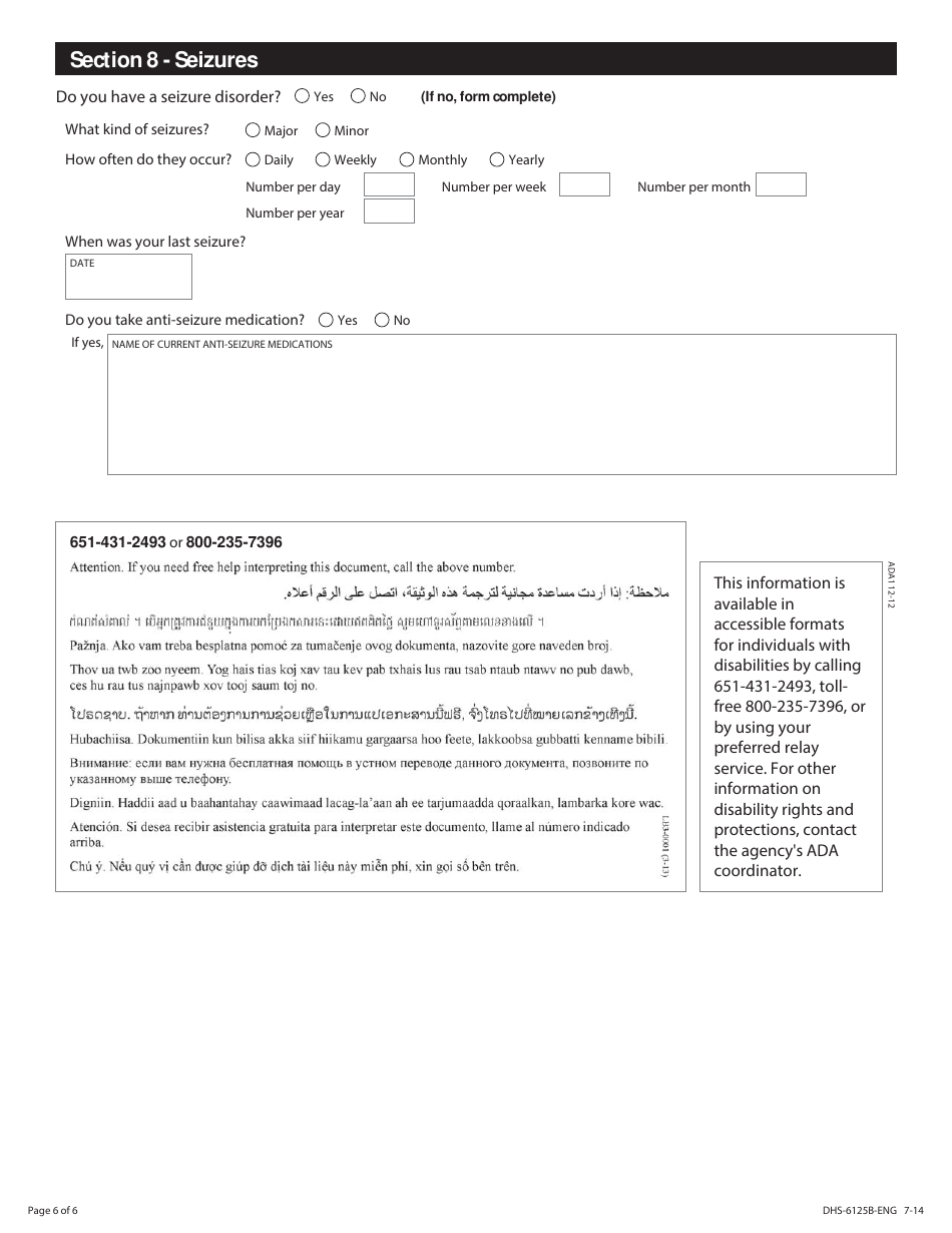Form DHS-6125B-ENG State Medical Review Team (Smrt) Adult Continuing Disability Review Worksheet - Minnesota, Page 6