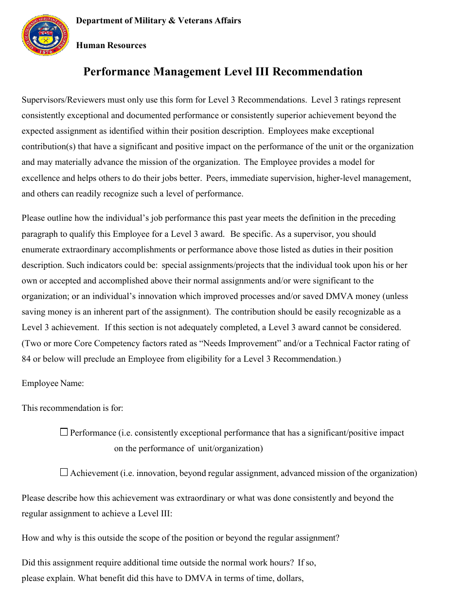 Performance Management Level Iii Recommendation - Colorado, Page 1
