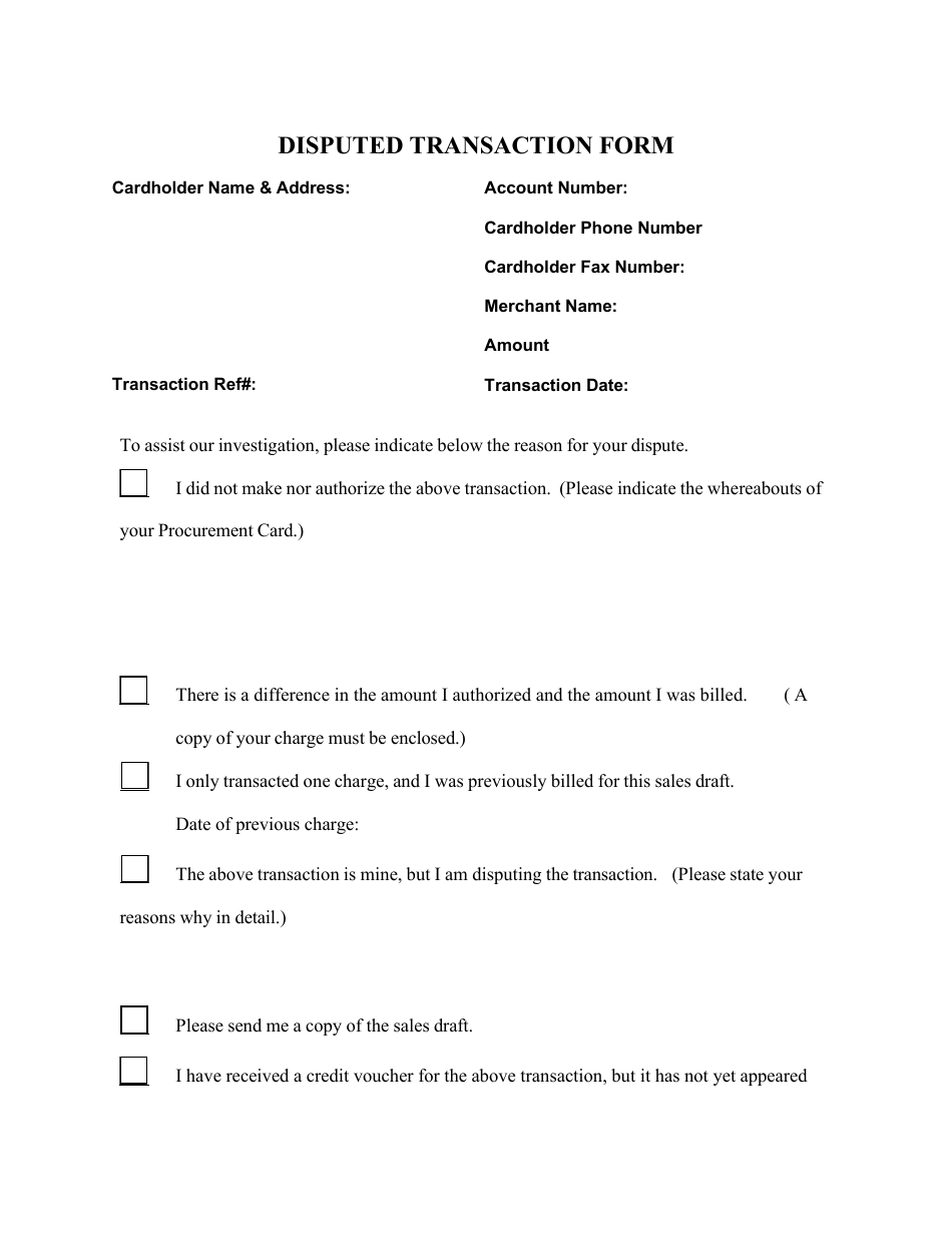 Disputed Transaction Form - Colorado, Page 1